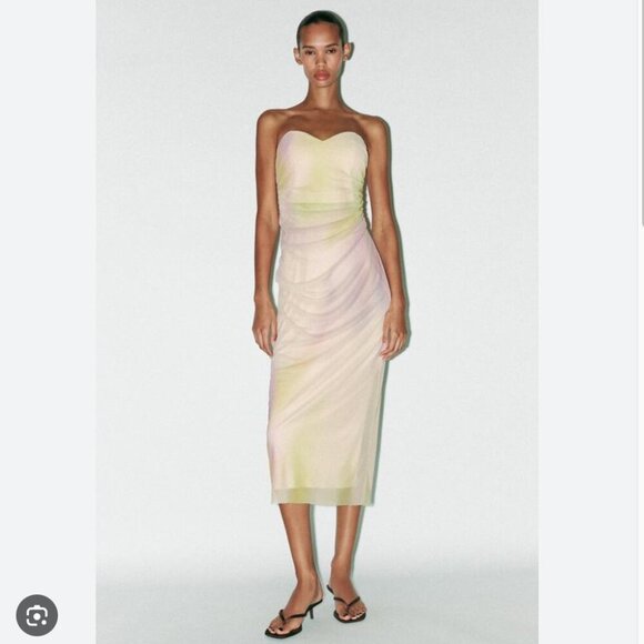Zara Strapless Tulle Tie Dye Midi Dress NWT Size Small - Picture 5 of 12